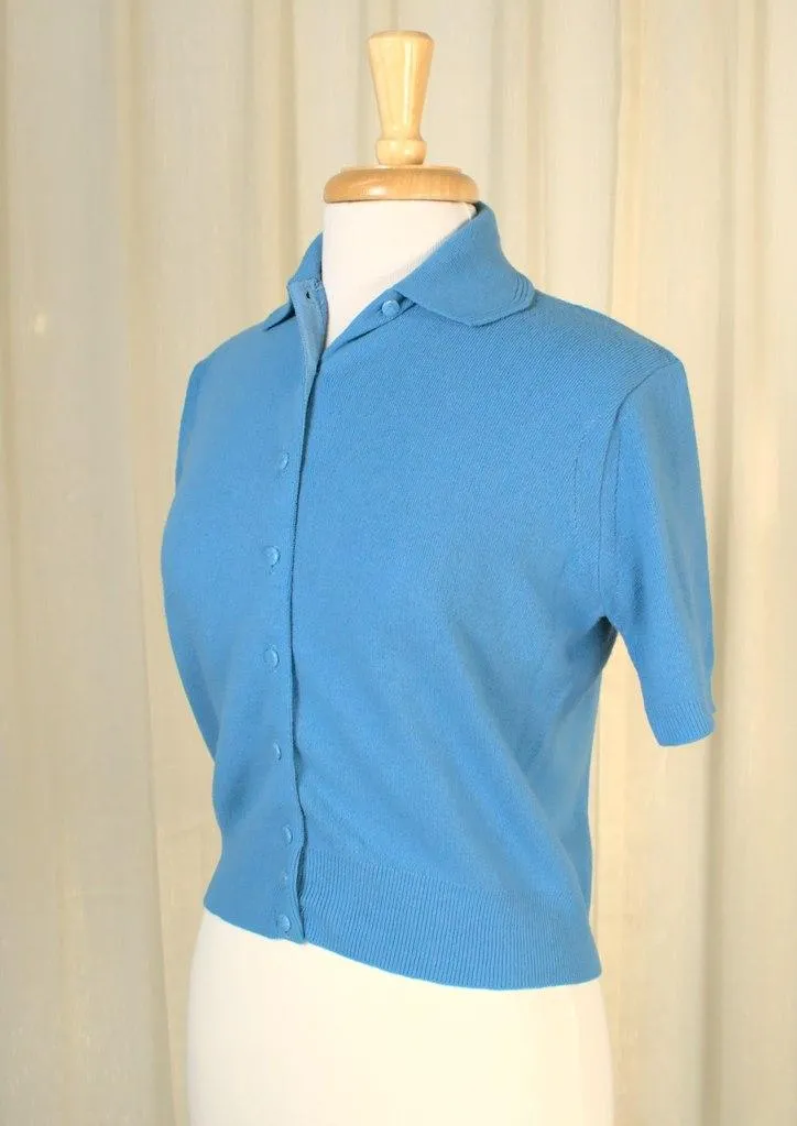 1950s Soft Blue Button Sweater