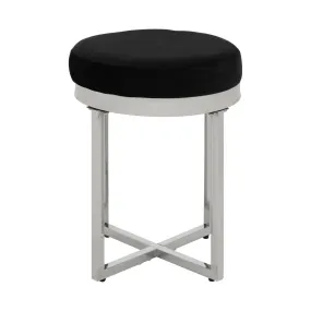 Allez Black Velvet / Silver Finish Round Stool