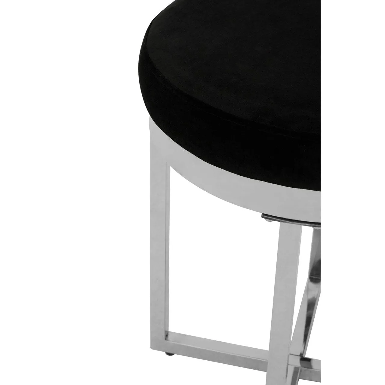 Allez Black Velvet / Silver Finish Round Stool