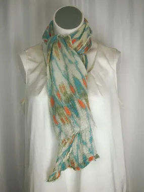 Bindya Aqua & Cream Wool Ikat Crinkle Scarf