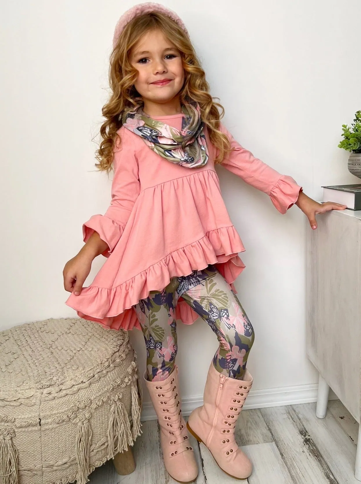 Camo Butterfly Cutie Tunic, Legging And Scarf Set