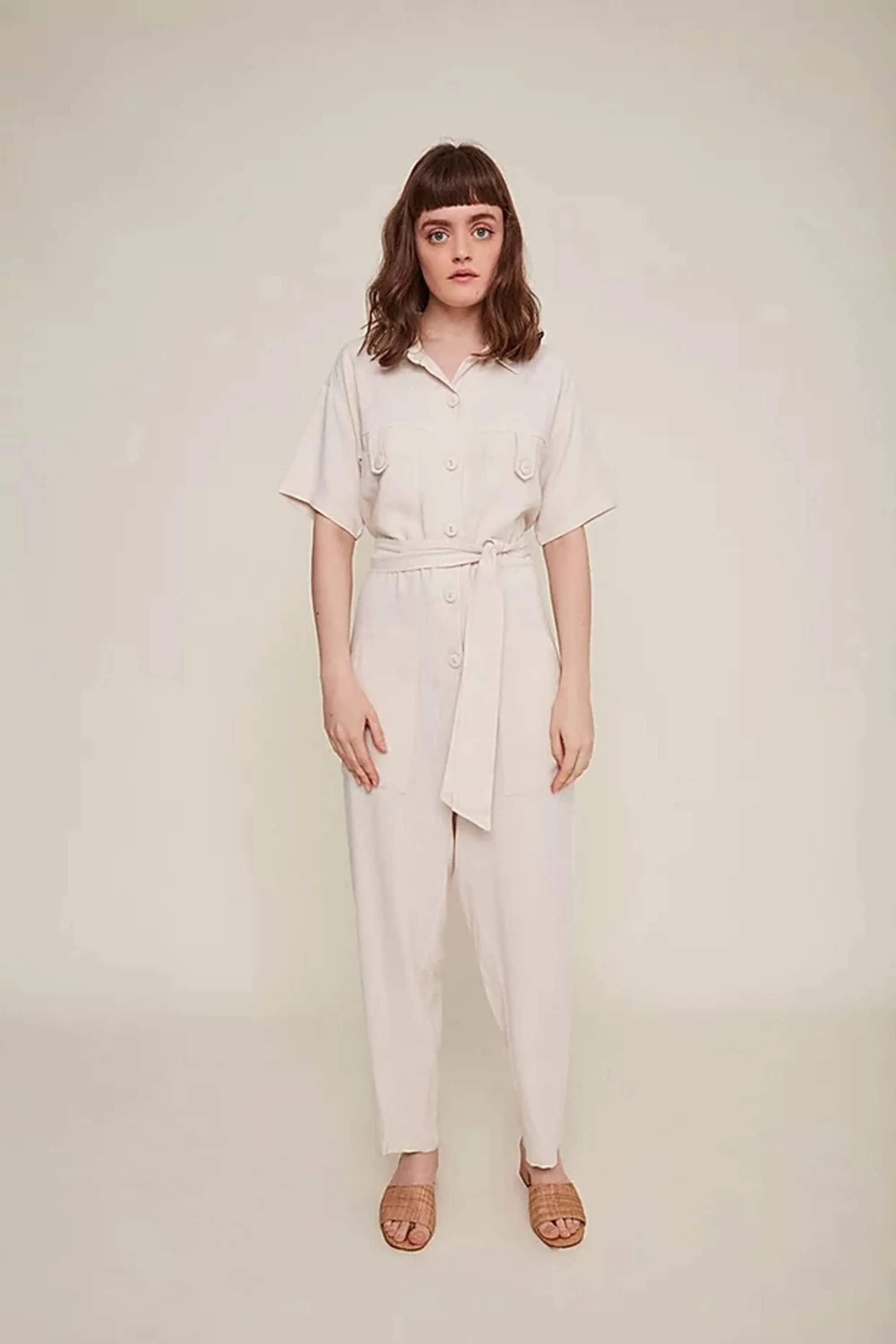 carina worker beige jumpsuit