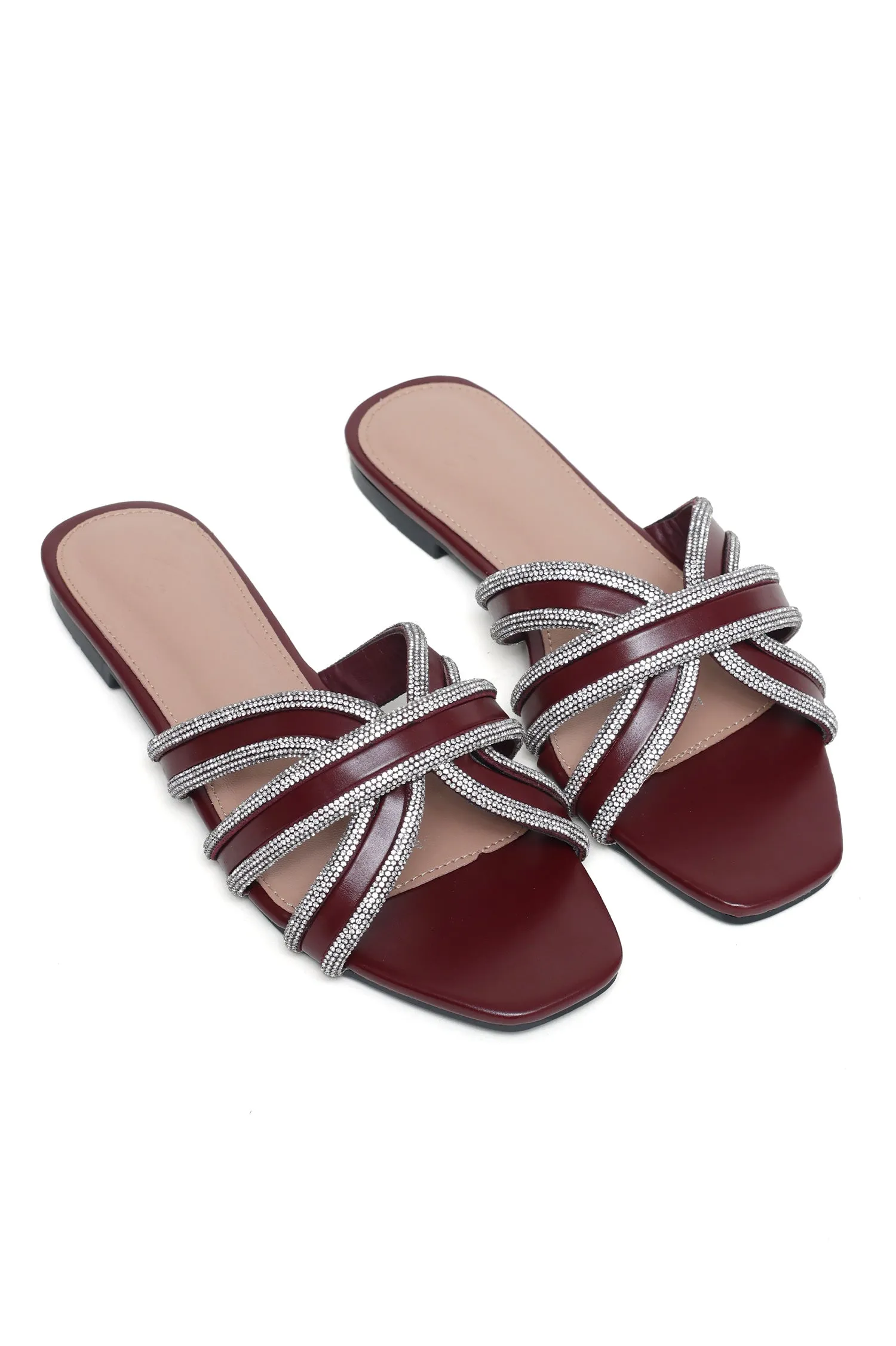 GLAM CRYSTAL EMBELLISHED SLIDES-MAROON