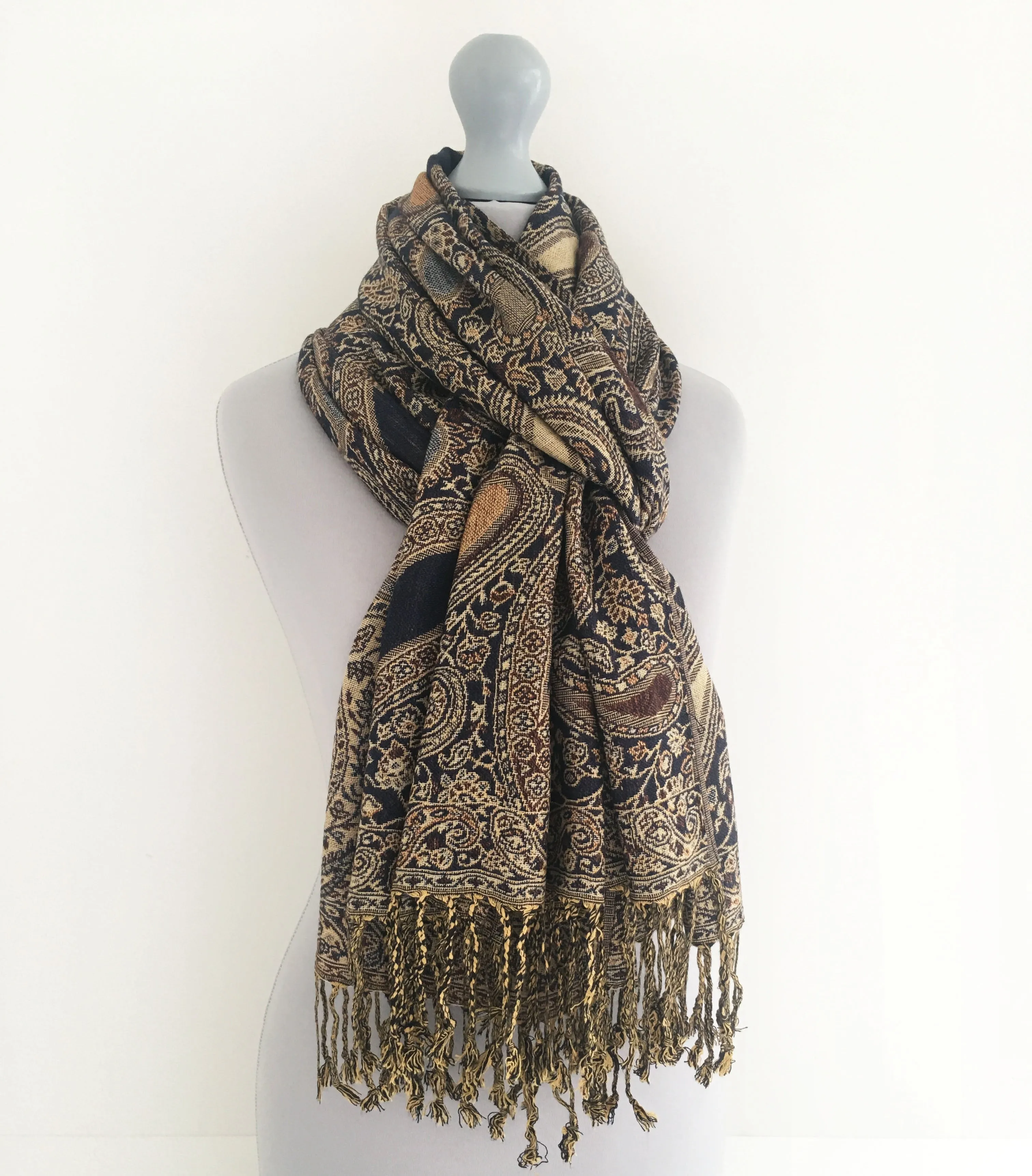 LARGE BROWN MULTI COLOUR PAISLEY PRINT PASHMINA SHAWL SCARF