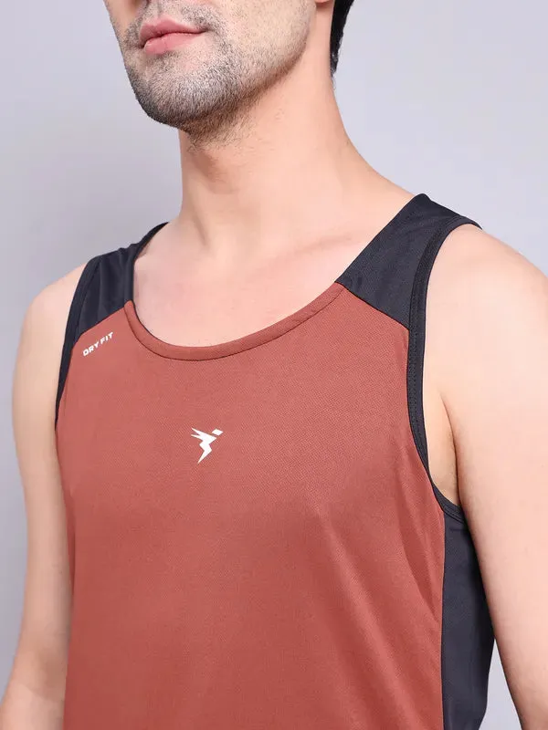 Men Colorblock Slim Fit Scoop Neck Innerwear Vest with TECHNO COOL 