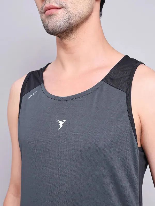 Men Colorblock Slim Fit Scoop Neck Innerwear Vest with TECHNO COOL 