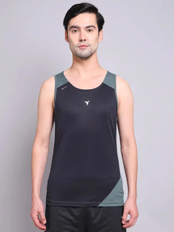 Men Colorblock Slim Fit Scoop Neck Innerwear Vest with TECHNO COOL 