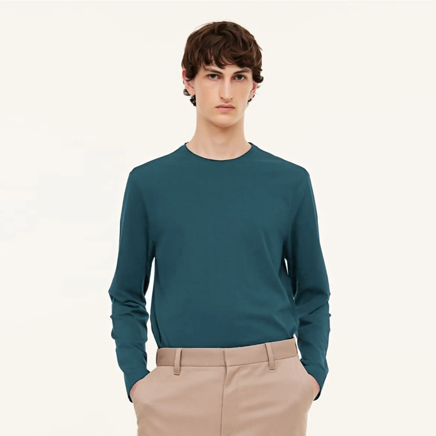 Men Soft Cotton Long Sleeve Teal T-Shirt