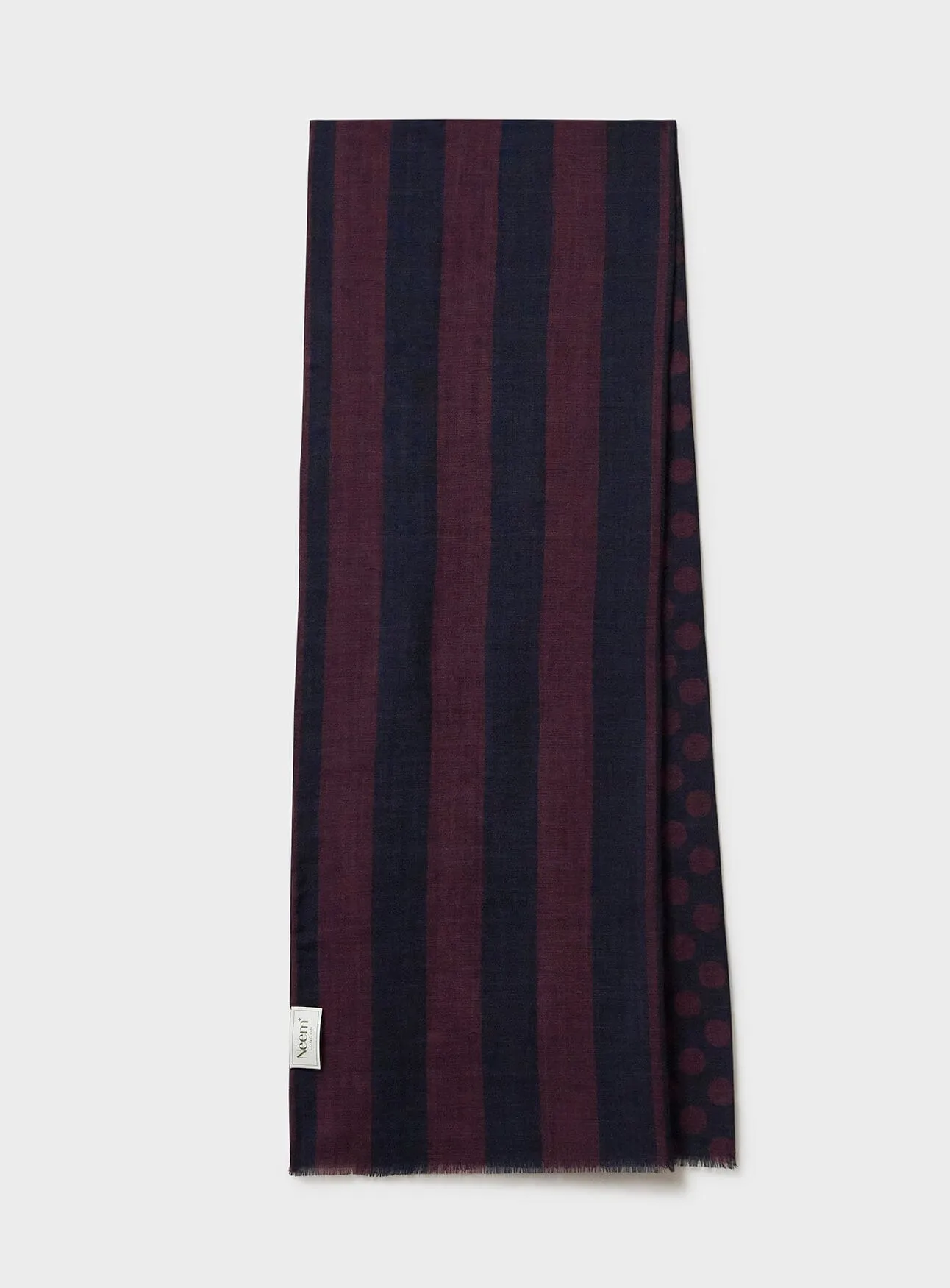 Recycled Double Faced Wool Burgundy Navy Spot Classic Scarf