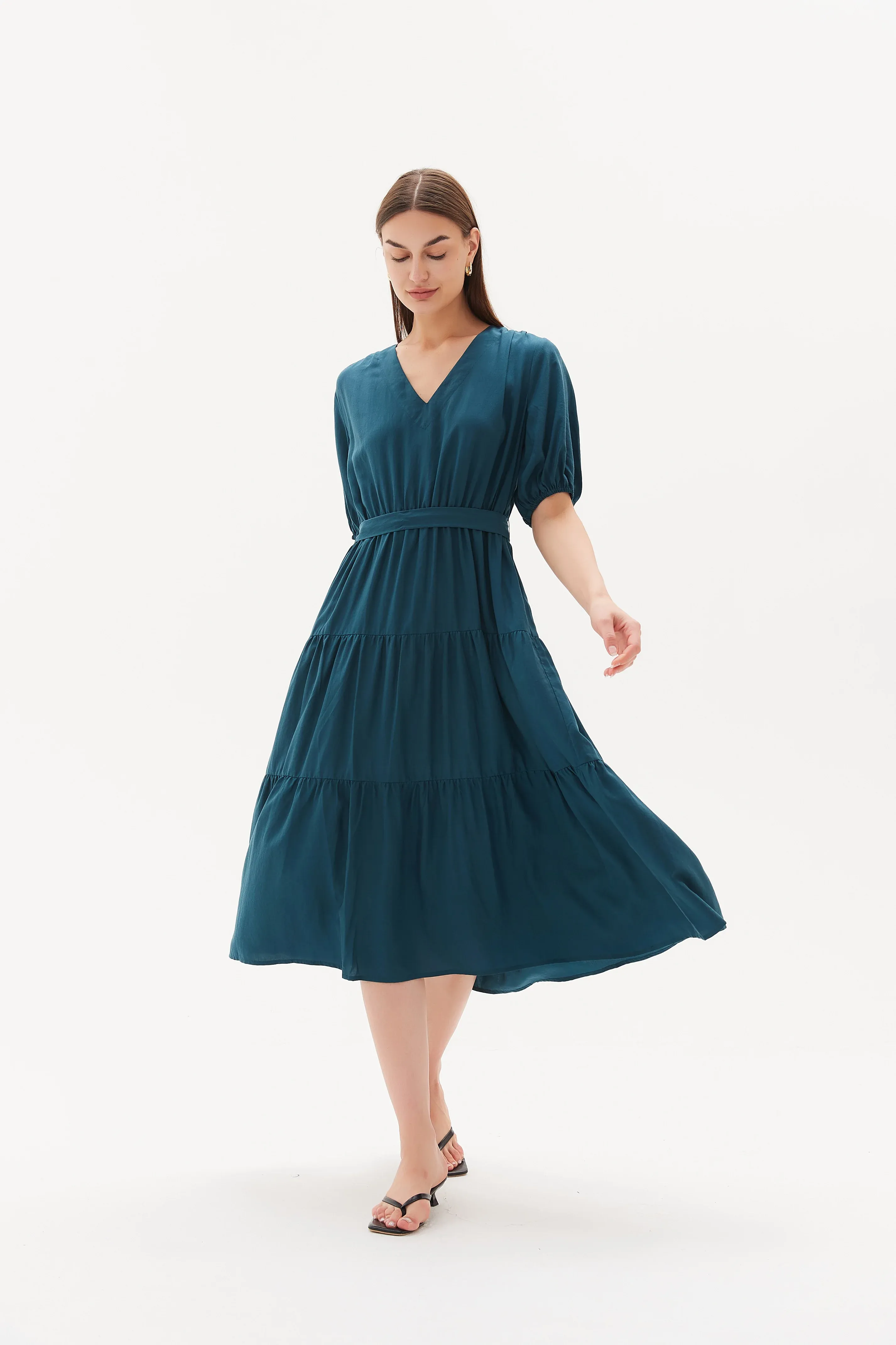 TIRELLI - Soft Tiered Dress - Soft Teal