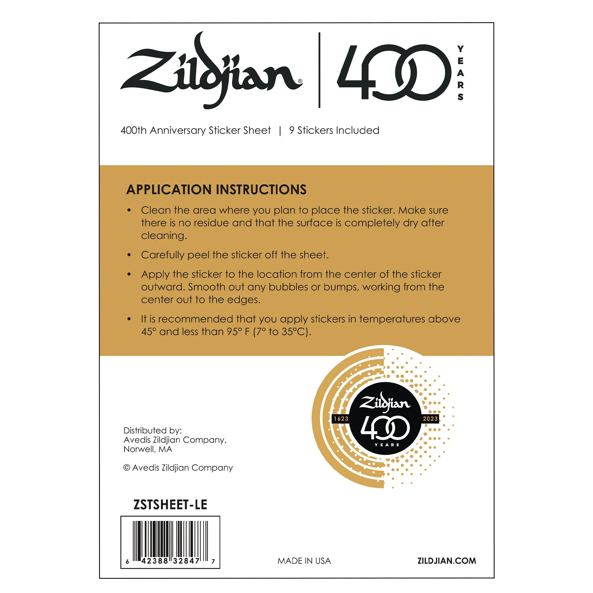 Zildjian Limited Edition 400th Anniversary Sticker Sheet